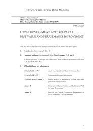 Local government act 1999: Part 1 Best value and performance improvement (to be read in conjunction with the addendum Circular 02/2004)