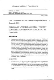 Local government act 1972 general disposal consent (England) 2003 - disposal of land for less than the best consideration that can reasonably be obtained (contains corrigendum)