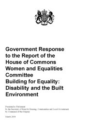 Government response to the Report of the House of Commons Women and Equalities Committee - building for equality: disability and the built environment