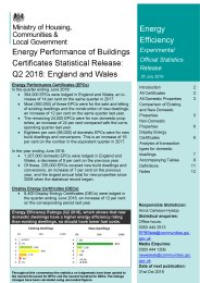 Energy performance of buildings certificates statistical release: Q2 2018: England and Wales