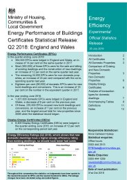 Energy performance of buildings certificates statistical release: Q2 2018: England and Wales