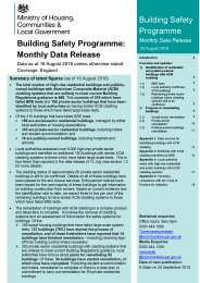 Building safety programme: monthly data release. Data as at 16 August 2018 unless otherwise stated. Coverage: England. 23 August 2018
