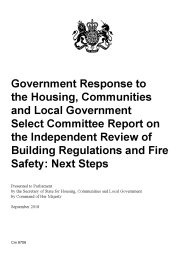 Government response to the Housing, communities and local government select committee report on the Independent review of building regulations and fire safety: next steps. Cm 9706
