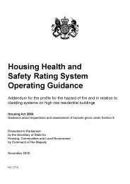 Housing health and safety rating system. Operating guidance. Addendum for the profile for the hazard of fire and in relation to cladding systems on high rise residential buildings. Housing Act 2004. Guidance about inspections and assessment of hazards given under Section 9