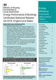 Energy performance of buildings certificates statistical release: Q4 2018: England and Wales