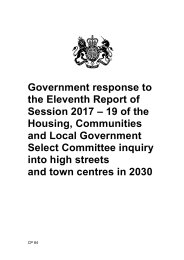 Government response to the eleventh report of session 2017-19 of the Housing, Communities and Local Government Select Committee inquiry into high streets and town centres in 2030
