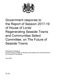 Government response to the report of session 2017-19 of House of Lords' regenerating seaside towns and Communities Select Committee, on the future of seaside towns