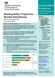 Building safety programme: monthly data release. 12 September 2019. Data as at 31 August 2019. Coverage: England