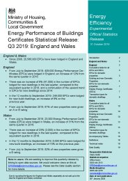 Energy performance of buildings certificates statistical release: Q3 2019: England and Wales