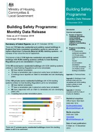 Building safety programme: monthly data release. 14 November 2019. Data as at 31 October 2019. Coverage: England