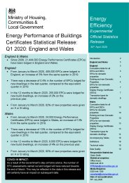Energy performance of buildings certificates statistical release: Q1 2020: England and Wales
