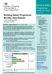 Building safety programme: monthly data release. 14 May 2020. Data as at 30 April 2020. Coverage: England
