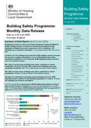 Building safety programme: monthly data release. 16 July 2020. Data as at 30 June 2020. Coverage: England