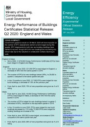 Energy performance of buildings certificates statistical release: Q2 2020: England and Wales