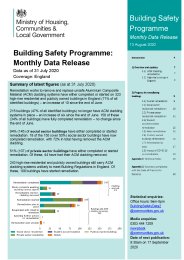 Building safety programme: monthly data release. 13 August 2020. Data as at 31 July 2020. Coverage: England
