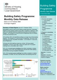 Building safety programme: monthly data release. 12 November 2020. Data as of 31 October 2020. Coverage: England