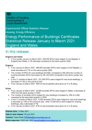 Energy performance of buildings certificates statistical release January to March 2021 England and Wales