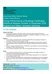 Energy performance of buildings certificates statistical release October to December 2020 England and Wales: domestic dwellings