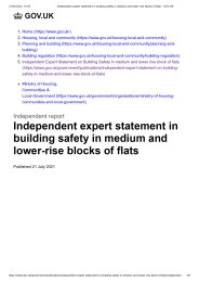 Independent report. Independent Expert Statement on Building Safety in medium and lower rise blocks of flats