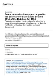Scope determination appeal: appeal to the Secretary of State under Section 101A of the Building Act 1984