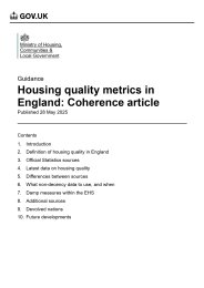 Housing quality metrics in England: coherence article