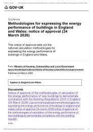 Methodologies for expressing the energy performance of buildings in England and Wales: notice of approval (24 March 2026)