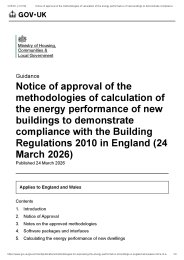 Notice of approval of the methodologies of calculation of the energy performance of new buildings to demonstrate compliance with the Building Regulations 2010 in England (24 March 2026)
