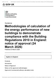 Methodologies of calculation of the energy performance of new buildings to demonstrate compliance with the Building Regulations 2010 in England: notice of approval (24 March 2026)