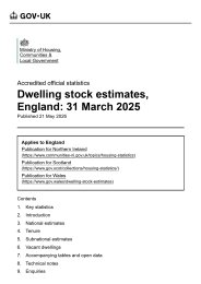 Dwelling stock estimates, England: 31 March 2025
