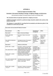 Technical approval of highway structures (formerly BD 2/12). Appendix A. Technical Approval Schedule (TAS). Schedule of documents relating to design of highway bridges and structures. (All documents are taken to include revisions current as of 05 May 2022)