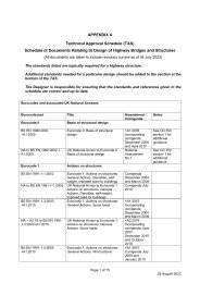 Technical approval of highway structures (formerly BD 2/12). Appendix A. Technical Approval Schedule (TAS). Schedule of documents relating to design of highway bridges and structures. (All documents are taken to include revisions current as of 04 July 2022)