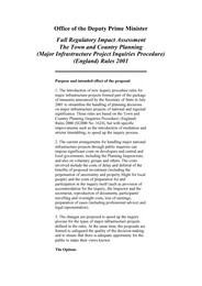 Full regulatory impact assessment - Town and country planning (major infrastructure project inquiries procedure) (England) rules 2001