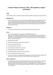 London Thames gateway urban development corporation (UDC): full regulatory impact assessment