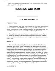 Housing act 2004. Chapter 34. Explanatory notes
