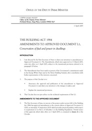 Building act 1984: Amendments to approved document L1, conservation of fuel and power in dwellings