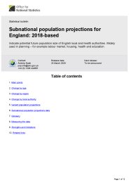 Subnational population projections for England: 2018-based projections