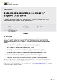 Subnational population projections for England: 2022-based projections