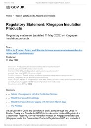 Regulatory statement: Kingspan insulation products