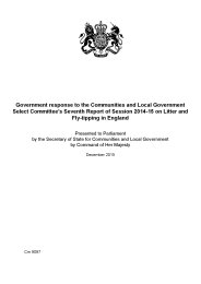 Government response to the Communities and Local Government select committee's seventh report of session 2014-15 on litter and fly-tipping in England. Cm 9097