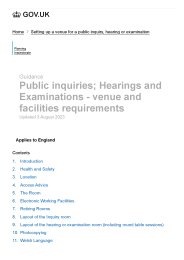 Public inquiries; hearings and examinations - venue and facilities requirements