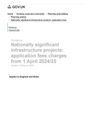 Nationally significant infrastructure projects: application fees charges from 1 April 2024/25
