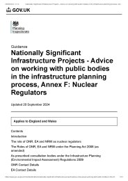 Nationally Significant Infrastructure Projects - advice on working with public bodies in the infrastructure planning process. Annex F: Nuclear Regulators