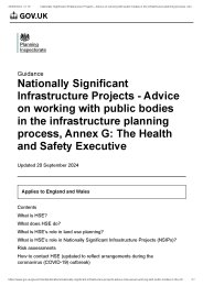 Nationally Significant Infrastructure Projects - advice on working with public bodies in the infrastructure planning process. Annex G: Health and Safety Executive