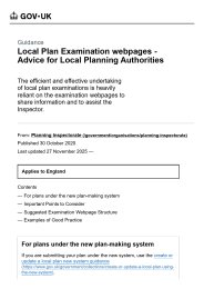Local plan examination webpages - advice for local planning authorities