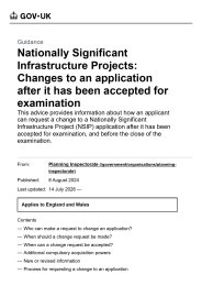 Nationally significant infrastructure projects: changes to an application after it has been accepted for examination