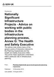 Nationally significant infrastructure projects - advice on working with public bodies in the infrastructure planning process. Annex G: the Health and Safety Executive