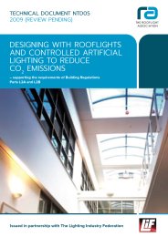 Designing with Rooflights and controlled artificial lighting to reduce CO2 emissions - supporting the requirements of Building Regulations Part L2A and L2B