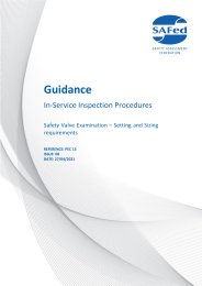 Guidance - in-service inspection procedures. Safety valve examination - setting and sizing requirements. Issue 08