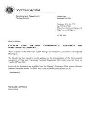 Strategic environmental assessment for development planning: the Environmental Assessment of Plans and Programmes (Scotland) Regulations 2004