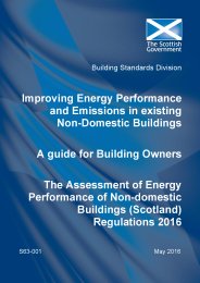 Improving energy performance and emissions in existing non-domestic buildings. A guide for building owners. The assessment of energy performance of non-domestic buildings (Scotland) regulations 2016. S63-001